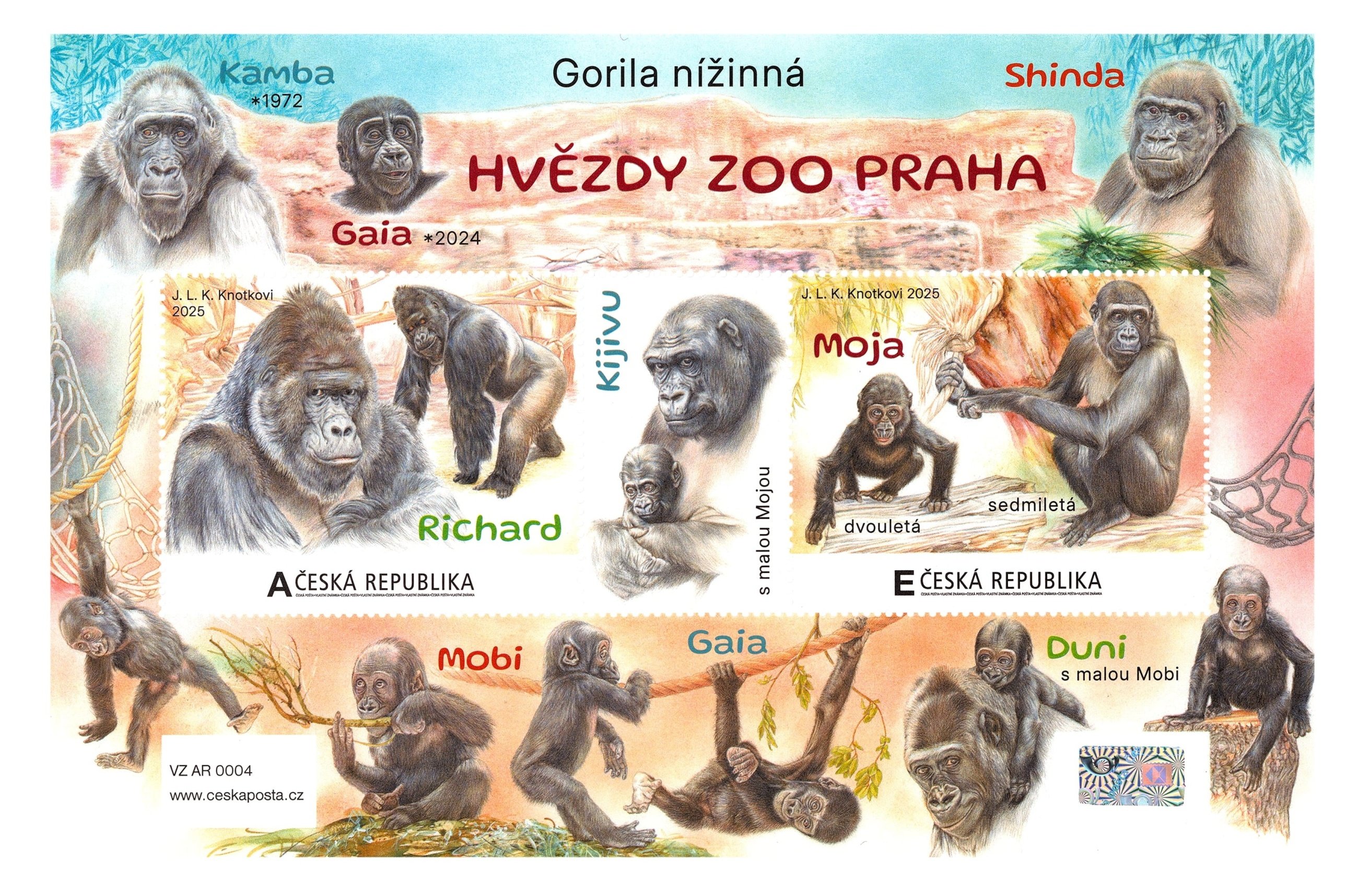 The sheet with the new Prague Zoo’s Stars stamps is available at Czech Post offices from this week. There is huge interest in the portraits of “Prague’s” famous gorillas. Already over half of the original print run of 37,000 has been sold. Source: Czech Post