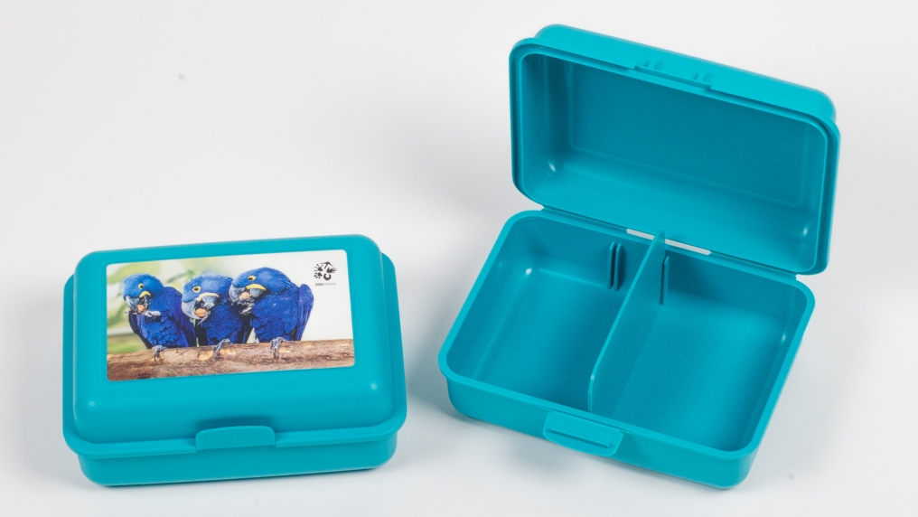 Svačinový box s arou hyacintovým. Foto: Tereza Mrhálková, Zoo Praha