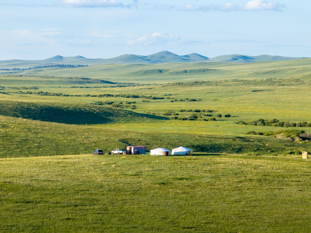 View of the the Valley of Monasteries with our base. For now, it consists of two yurts and a container. Photo: David Broda